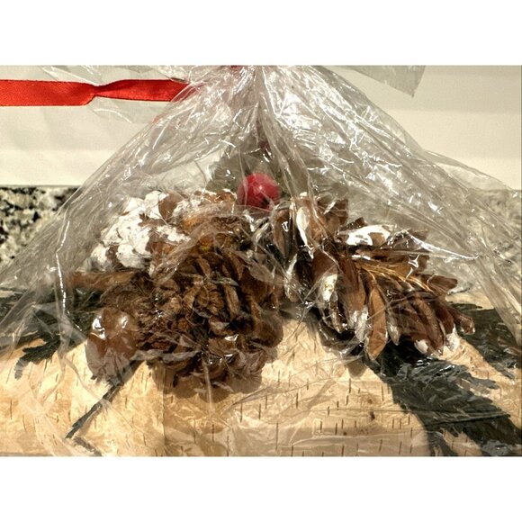 Decorative Holiday Yule Log Christmas Centerpiece 11" Birch, Pine Cones, Berries - Picture 12 of 12
